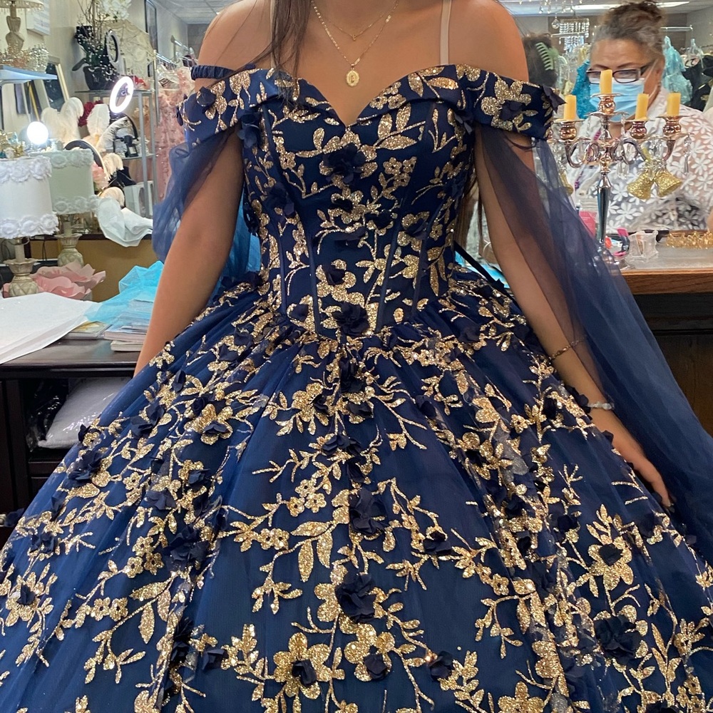 XV Quince Dress in Navy and Gold